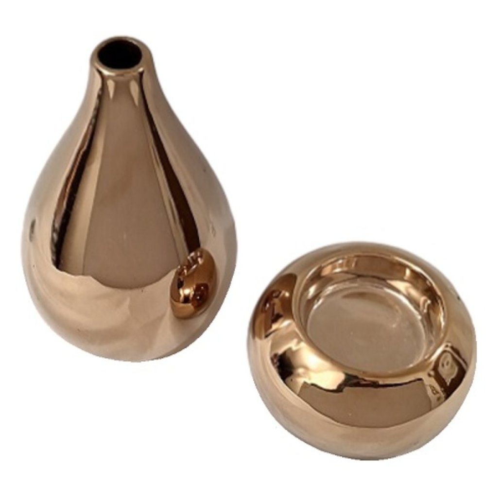 Golden Ceramic Bud Vase and Tea Light Votive Candle Holder